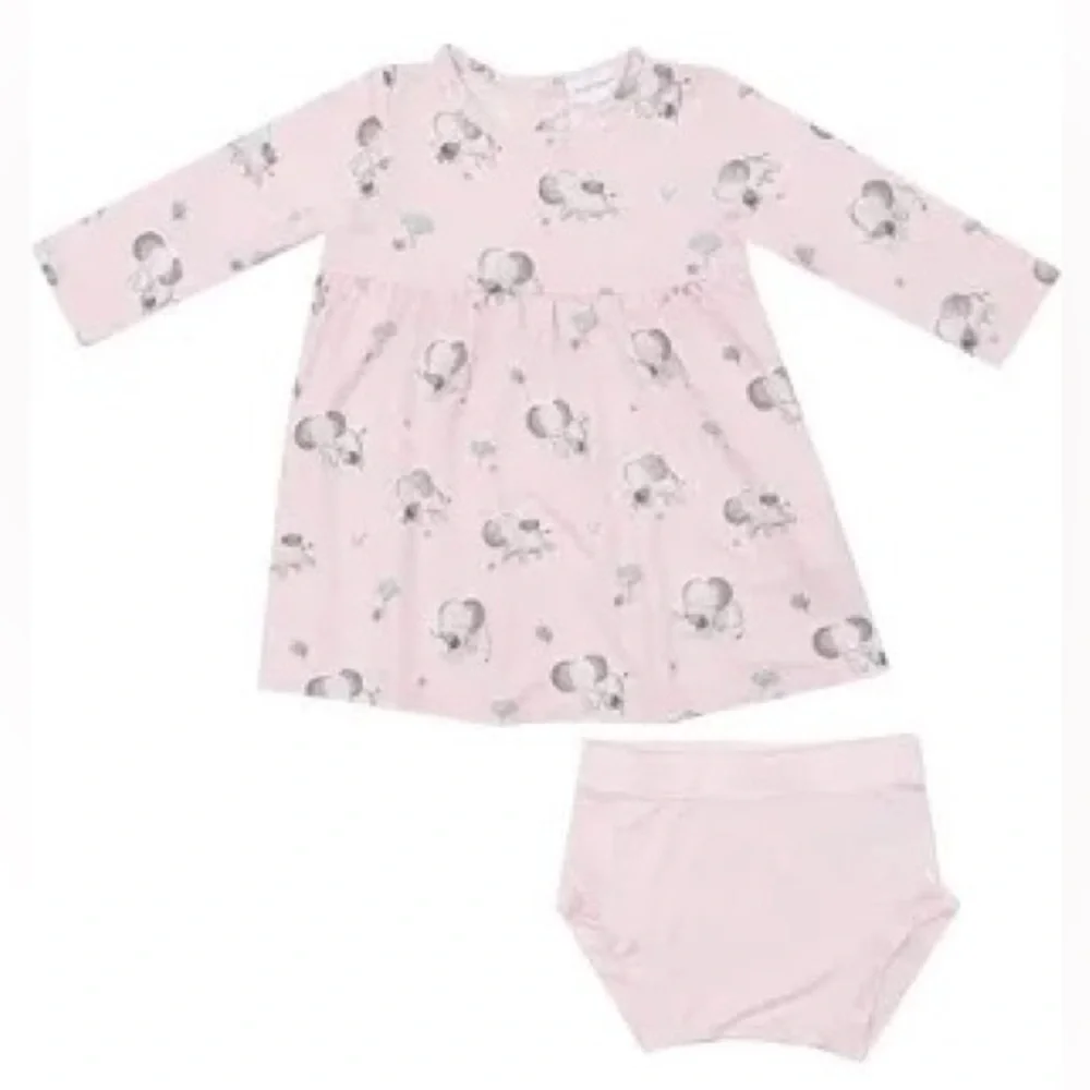 NWT Angel Dear Pink Dress and Bloomers GRAY ELEPHANTS 3-6M Bamboo